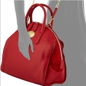 Roberto Cavalli’s red pebble leather & suede handbag